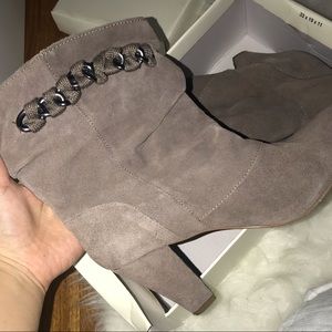 Real suede tan booties block heels